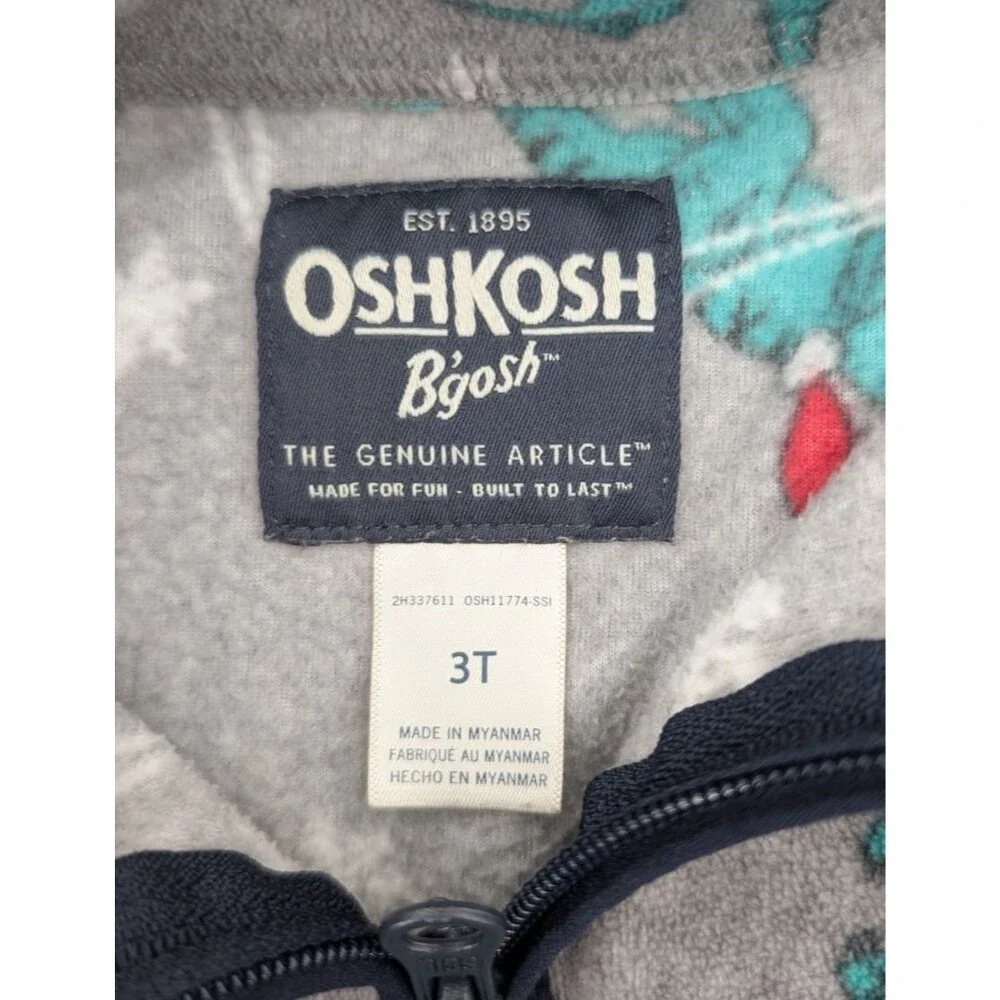 OshKosh B'gosh Dinosaur Fleece Christmas Gray Quarter Zip Sweater Size 3T